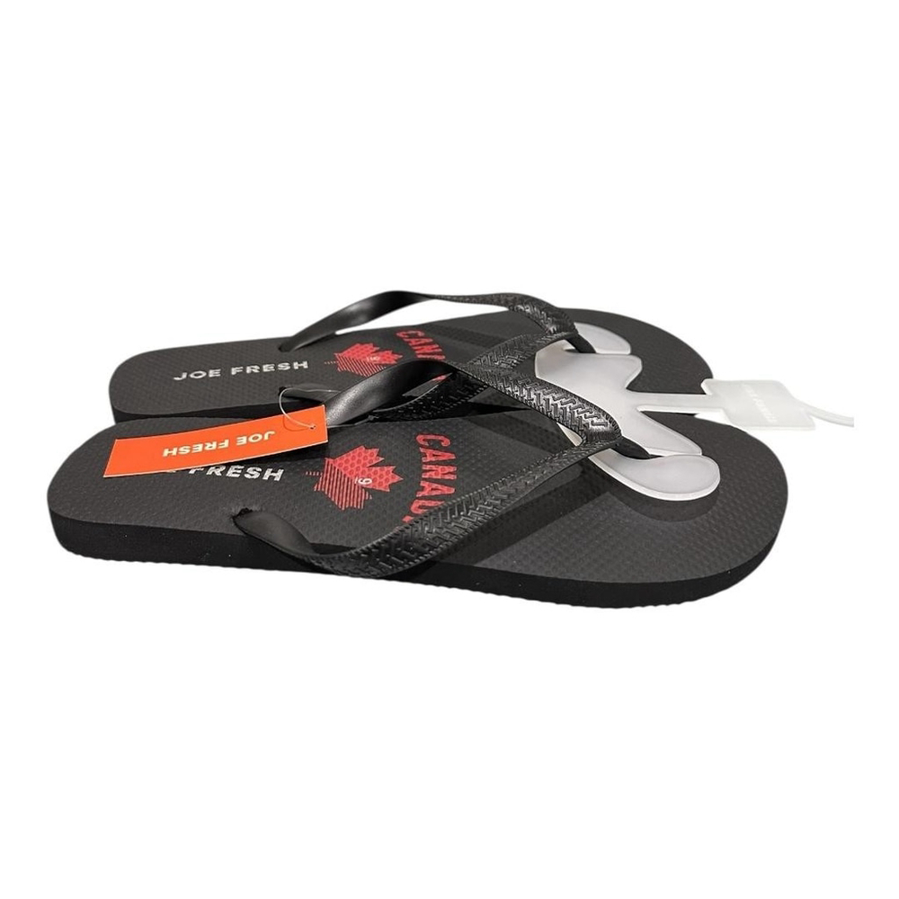 Joe Fresh Flip Flop Sandals Shoes Mens Size 9 Black Canada Maple Leaf Beach